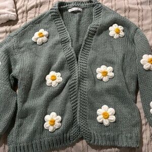 Altar'd State Green Cardigan with Flowers